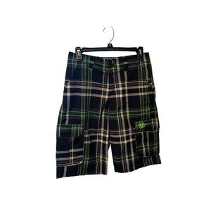 VIntage No Fear Boys Size 16 Black Green White Swim Board Shorts Trunks Cargo
